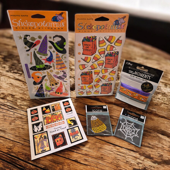 Halloween Witch Wizard Stickers Mix Craft Lot Candy Corn Ribbon Rhinestone Icons - Picture 2 of 13
